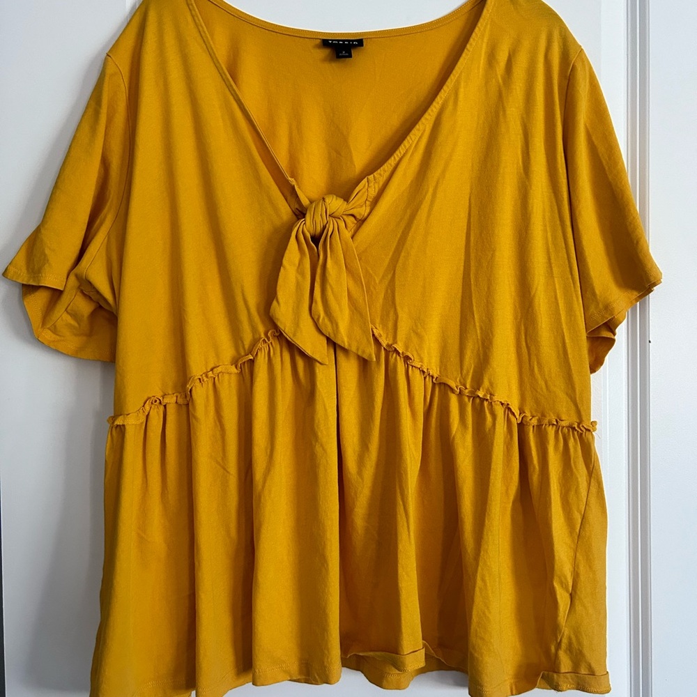 torrid | Jersey V-Neck Relaxed Tie Front | Gold | 2
